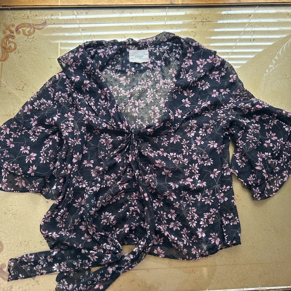 Pink and White Ruffled Blouse with Sailor Collar